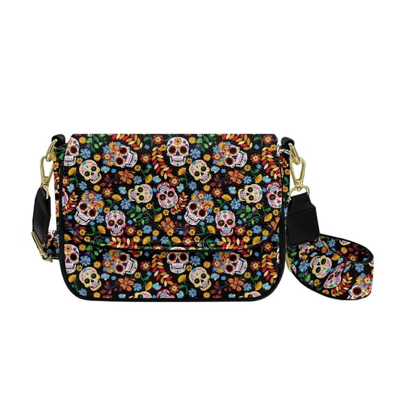 ZUXONGSY Hippie Skull Daisy Flower Print Shoulder Bag for Women Waterproof Crossbody Purse Casual Satchel with Adjustable Wide Strap for Travel Shopping