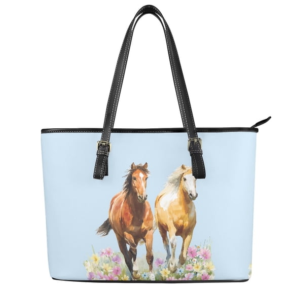 ZUXONGSY Horse Daisy Flower Print Tote Bag for Women Large Capacity Satchel Handbags Casual Top Handle Satchel with Zip Compartments for Dating Shopping