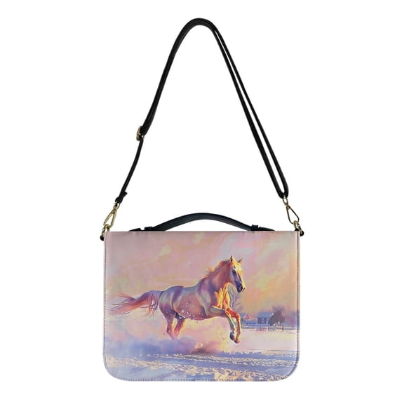 ZUXONGSY Horse Snow Print Bible Cover for Women Men PU Leather Bible Carrying Case with Shoulder Strap Large Bible Bag with Pen Slots Stylish Journal Case Bible Gift for Book Lover, XL