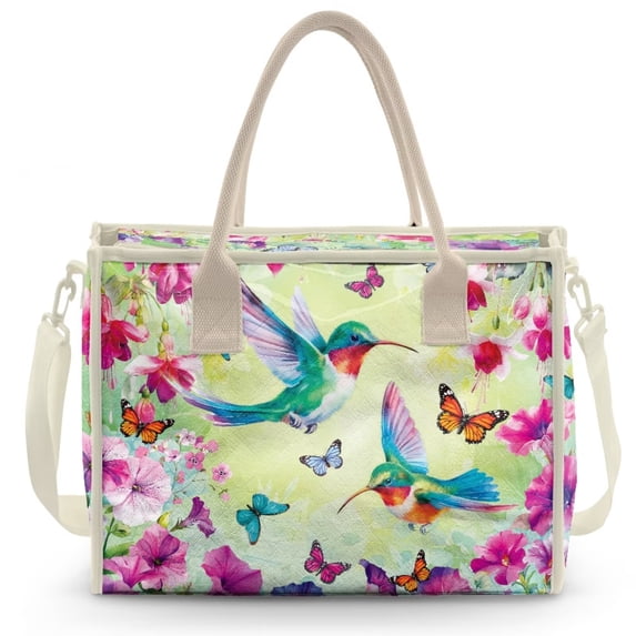 ZUXONGSY Hummingbird Butterfly Flower Print PVC Tote Bag for Women, Clear Large Shoulder Handbag with Zipper, Lightweight Shopper Tote for Work Travel, Daily Commute Beach Essential
