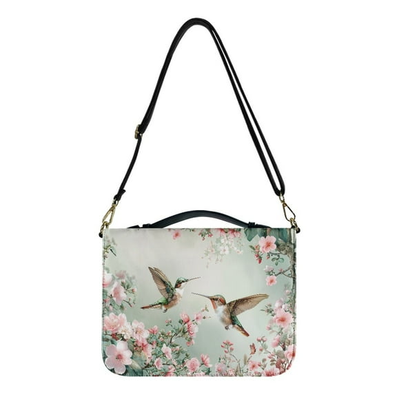 ZUXONGSY Hummingbird Cherry Blossom Bible Cover for Women PU Leather Bible Case with Handle and Shoulder Strap Bible Protector Zippered Scripture Bag Carrying Handbag Stylish Christian Gift , XL