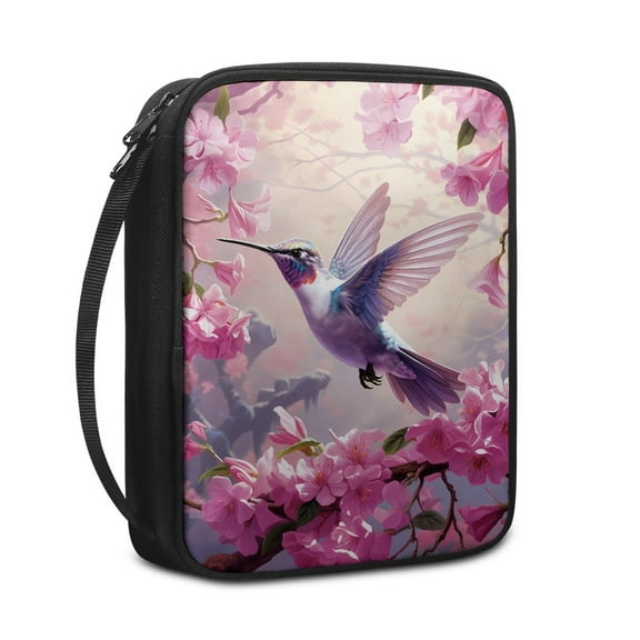 ZUXONGSY Hummingbird Cherry Blossom Print Bible Case for Women Men Stylish Bible Cover Portable Bible Bag with Handle Zippered Bible Protective Handbag for Bible Study and Daily Use