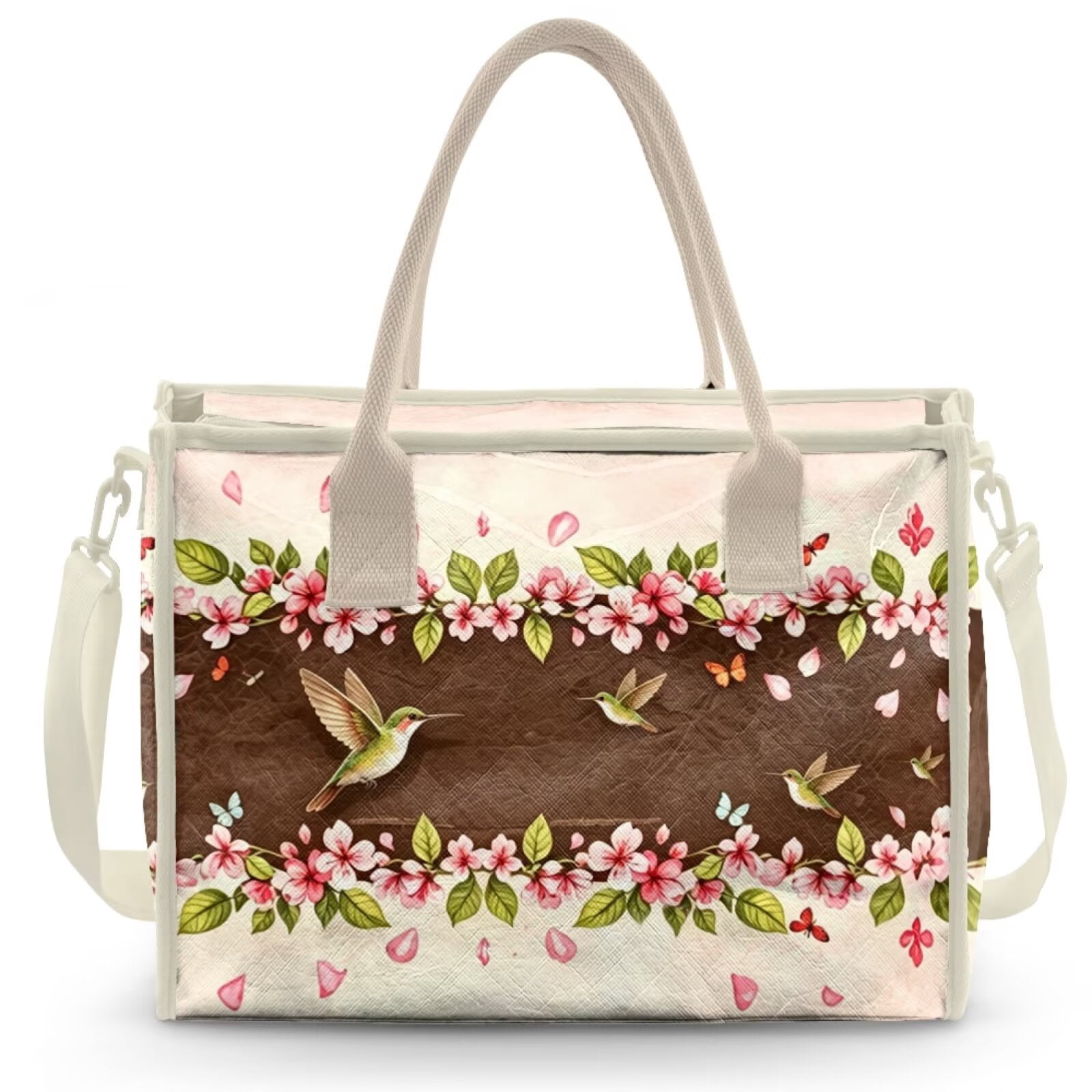 ZUXONGSY Hummingbird Cherry Blossom Print PVC Tote Bag Large