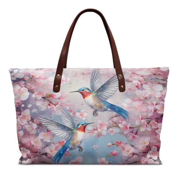 ZUXONGSY Hummingbird Cherry Blossom Print Tote Bag for Women Travel Tote Handbag Top Zipper Shoulder Purse Large Capacity Pu Leather Commuter Bags
