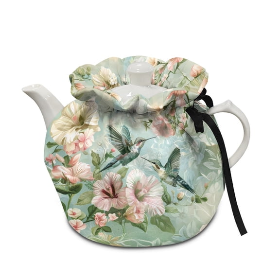 ZUXONGSY Hummingbird Floral Teapots Dust Cover Insulated Kettle Cover with Elastic Band Drawstring Thicken Kettle Dust Cover for Kitchen Easy to Clean Personalized Design Gifts