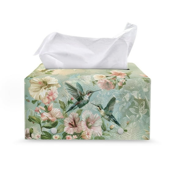 ZUXONGSY Hummingbird Floral Tissue Box Cover Rectangular PU Long Tissue Box Cover with Buttons Decorative Holder Organizer Stylish Leather Box Bathroom Decorative Accessories