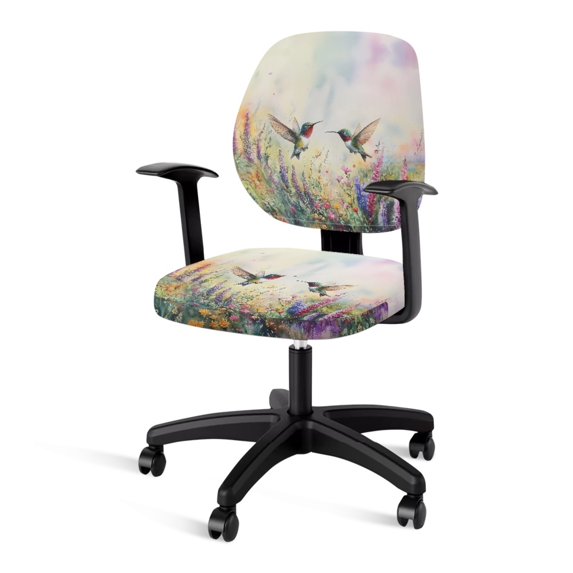 ZUXONGSY Hummingbird Flower Desk Chair Cover 2 Pcs Computer Office Chair Cover with Elastic Bottom Exquisite Chair Protector Suitable for Home Office Chair Upholstery Accessories