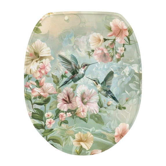 ZUXONGSY Hummingbird Flower Toilet Lid Seat Cover Protective Toilet Cover with Elastic Bottom Elongated Toilet Cover Protector Universal Easy to Clean Washroom Decor