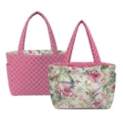 ZUXONGSY Hummingbird Hibiscus Print Fashion Women s Quilted Shoulder Bag, Reversible Large Tote Handbag with Side Pockets, Lightweight Top Handle Satchel for Travel, Work & Daily Use, Pink