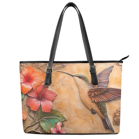 ZUXONGSY Hummingbird Hibiscus Print Tote Bag for Women Trendy Travel Purse Lightweight Work Bag with Zip Compartments for Travel Shopping