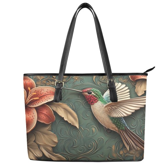 ZUXONGSY Hummingbird Lily Print Handbag for Women Fashion Travel Purse Portable Work Bag with Zippered for Work Dating