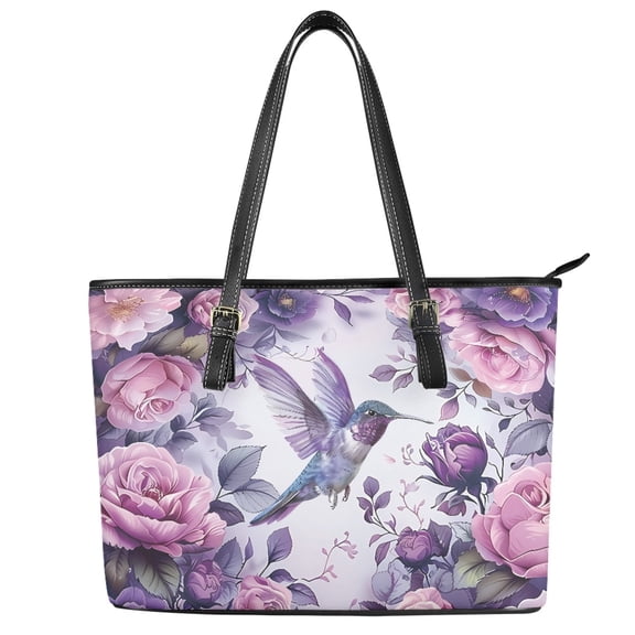 ZUXONGSY Hummingbird Peony Print Tote Bag for Women Portable Laptop Tote Bag PU Leather Top Handle Satchel with Handle for Business Shopping