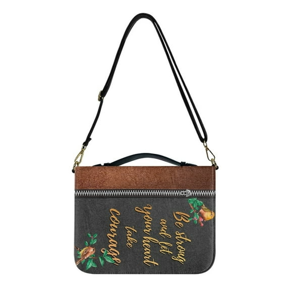 ZUXONGSY Hummingbird Print Bible Cover Case for Women Be Strong Faux Leather Bible Bag Stylish Bible Case with Detachable Strap & Carrying Handle Lightweight Bible Tote Bag, L
