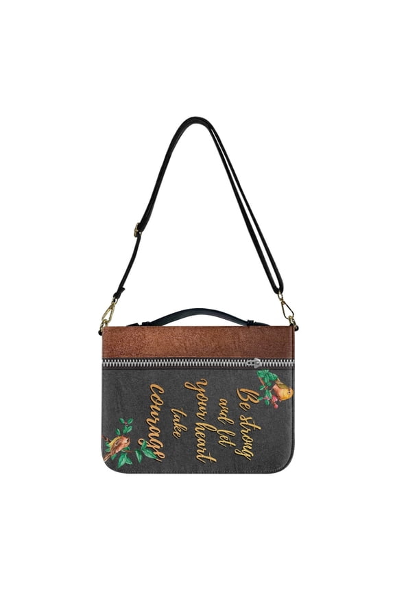Hummingbird Print Bible Cover Case for Women Be Strong Faux Leather Bible Bag Stylish Bible Case with Detachable Strap & Carrying Handle Lightweight Bible Tote Bag, L