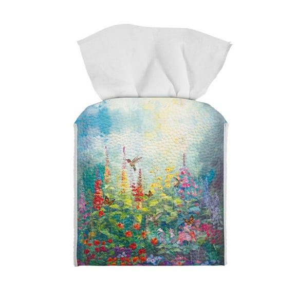 ZUXONGSY Hummingbird Square Tissue Box Cover Floral PU Leather Tissue Box Holder Full Coverage Design Tissue Box Cover Reusable Tissue Cover for Table, Dresser, Countertop