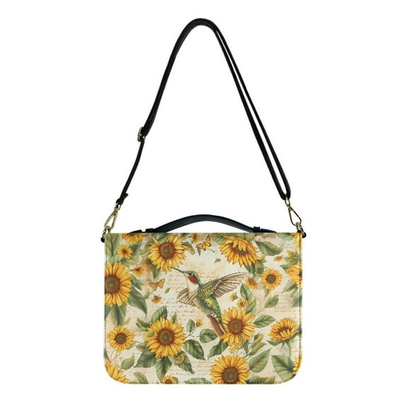 ZUXONGSY Hummingbird Sunflower Letter Print Bible Covers for Women Faux Leather Bible Case Waterproof Bible Protector with Handle & Shoulder Strap Church Bag Bible Accessories, 2XL