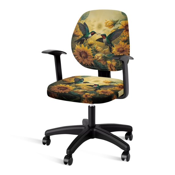 ZUXONGSY Hummingbird Sunflower Office Chair Cover 2 Piece Mid Back Chair Covers with Elastic Edge Computer Chair Seat Cushion Cover Machine Washable Home Accessories