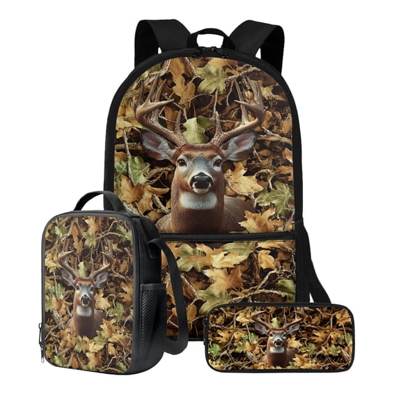 ZUXONGSY Hunting Forest Elk Print Kids Backpack with Small Lunch Tote Bag & Pencil Case Zipper Closure Girls Boys Teens Shoulder Bookbag Rucksacks with Zipper Pocket, Set of 3