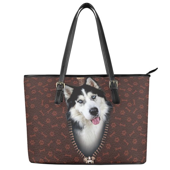 ZUXONGSY Husky Dog Print Handbag for Women Multifunctional Top Handle Tote Bag Fashion Shoulder Bag with Zippered for Business Shopping