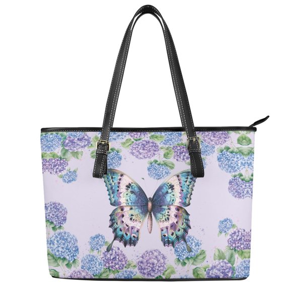 ZUXONGSY Hydrangea Butterfly Print Top Handle Bag for Women Large Capacity Top Handle Tote Bag Portable Travel Purse with Handle for Travel Shopping