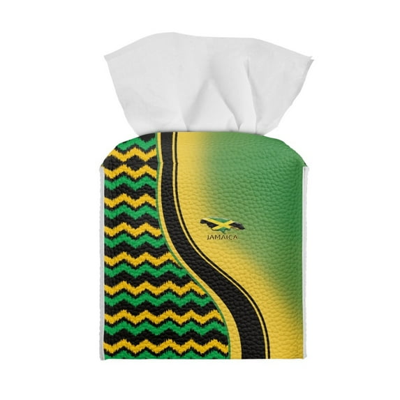 ZUXONGSY Jamaica Flag Square Tissue Box Covers 2 Pcs Modern PU Leather Tissue Box Holder Portable Facial Paper Organizer Dispenser Customized Printed Tissue Cover Stylish Home Decor
