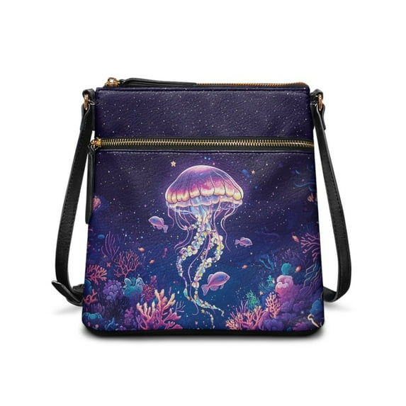 ZUXONGSY Jellyfish Coral Fish Print Trendy Crossbody Bags for Women PU Shoulder Purse Bag Travel Bag Lightweight Multiple Pockets Bag with Zipper Closure for Dating Shopping