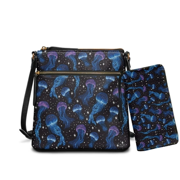 ZUXONGSY Jellyfish Galaxy Print Crossbody Bags Ladies Shoulder Handbags Purse and Wallet Set Leather Hobo Bag with Wallet Multi Pockets Satchel Purse with Adjustable Strap