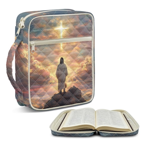 ZUXONGSY Jesus Cross Cloud Print Bible Case for Women Large Bible Holder Multifunctional Christian Tote Bag with Handle Handbag for Book Lover