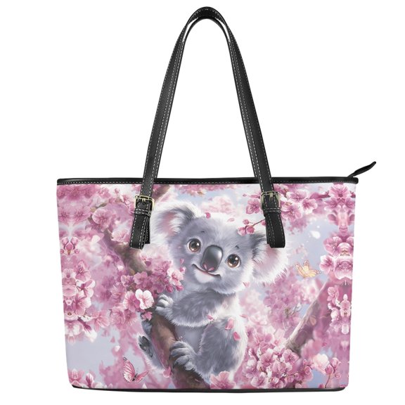 ZUXONGSY Koala Cherry Blossom Print Handbag for Women Casual Top Handle Satchel Multifunctional Laptop Tote Bag with Zip Compartments for Shopping Work