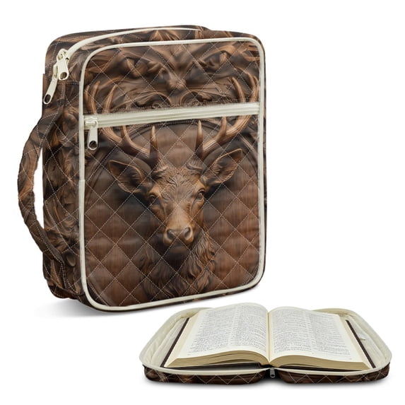 ZUXONGSY Leather 3D Deer Print Bible Cover for Women Quilted Bible Case Portable Journal Case with Handle ChuZU Bag for Study