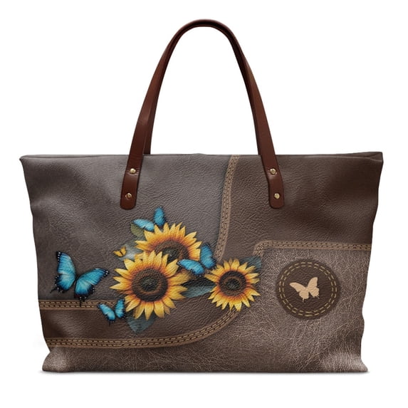 ZUXONGSY Leather Butterfly Sunflower Print Handle Handbag for Women Fashion Top Handle Tote Bag Lightweight Top Handles Work Bag with Zipper for Work Daily Travel
