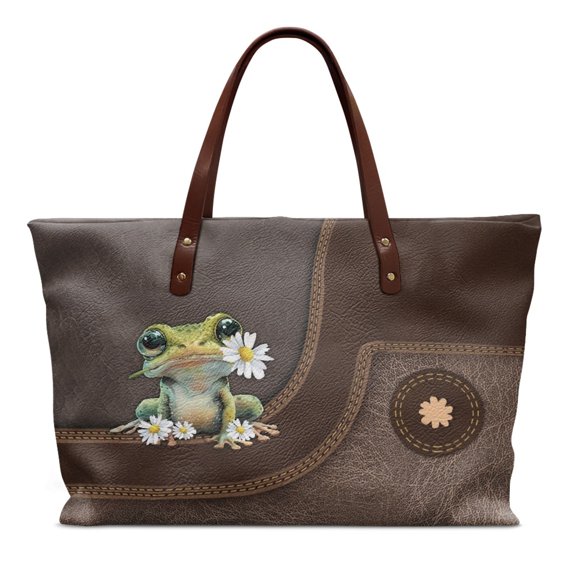 ZUXONGSY Leather Frog Daisy Print Tote Bag for Women Large Capacity Top Handle Bag Waterproof Satchel Handbags with Zipper for Shopping Work