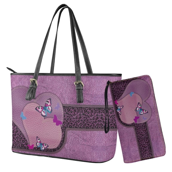 ZUXONGSY Leather Leopard Butterfly Print Wallet and Purse Set Top Handle Handbag with Wristlet Wallet Set Lightweight Leather Tote Bag Hobo Bag with Purse for Women