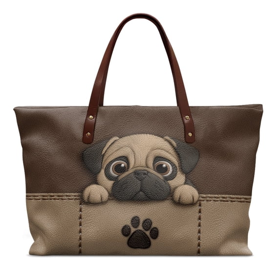 ZUXONGSY Leather Pug Paw Print Print Tote Handbag for Women Lightweight Handle Handbag Casual Satchel Handbags with Zipper for Excursions Shopping