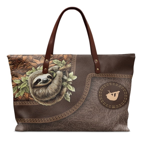ZUXONGSY Leather Sunflower Sloth Print Tote Bag for Women Pu Leather Handle Handbag Waterproof Satchel Handbags with Inner Pocket for Travel Vacation