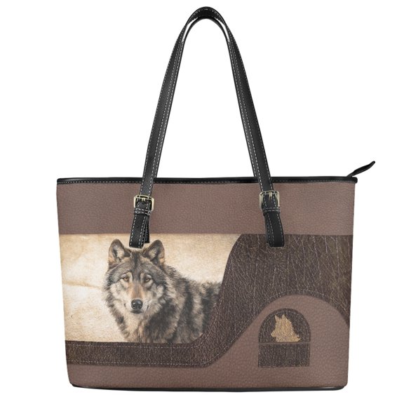 ZUXONGSY Leather Wolf Print Handbag for Women Multifunctional Work Bag Fashion Satchel Handbags with Zippered for Workout Dating