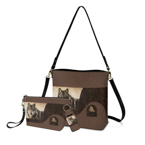 ZUXONGSY Leather Wolf Print Lightweight Top-Handle Crossbody Bag for Women with Makeup Organizer and Lip Balm Holster, Features a Travel Toiletry Case for Work Dating