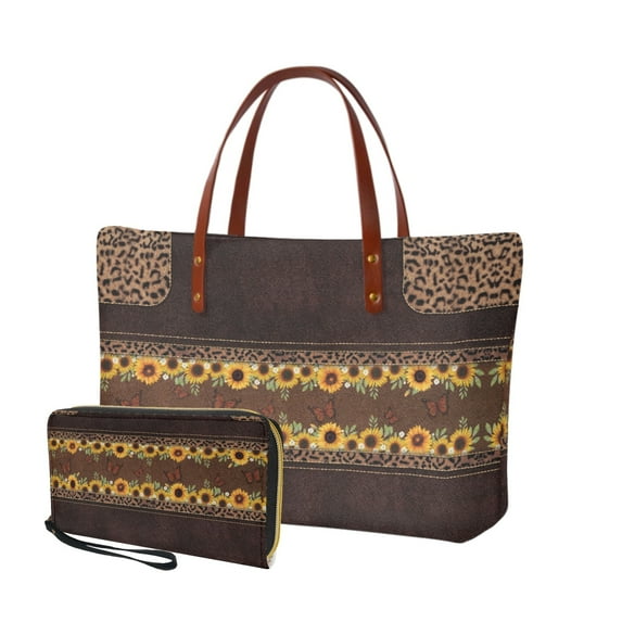 ZUXONGSY Leopard Butterfly Sunflower Print Purse and Wallet for Women Fashion Top Handle Bag Portable Satchel Handbags Top Handles Work Bag PU Card Holder for Shopping Work