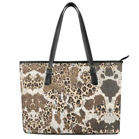 ZUXONGSY Leopard Cow Print Handbag for Women Practicality Top Handle Tote Bag PU Leather Laptop Tote Bag with Handle for Shopping Work