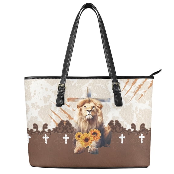 ZUXONGSY Lion Cross Sunflower Print Handbag for Women Portable Work Bag Lightweight Travel Purse with Handle for Travel Shopping