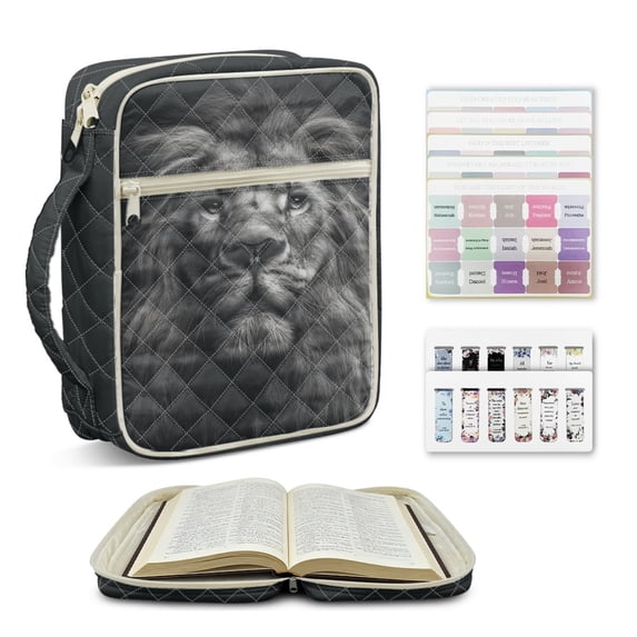 ZUXONGSY Lion Print Bible Cover Case for Women Quilted Bible Cover Multifunctional Scripture Bag with Bookmarks Zippered Carrying Book Case for Christian