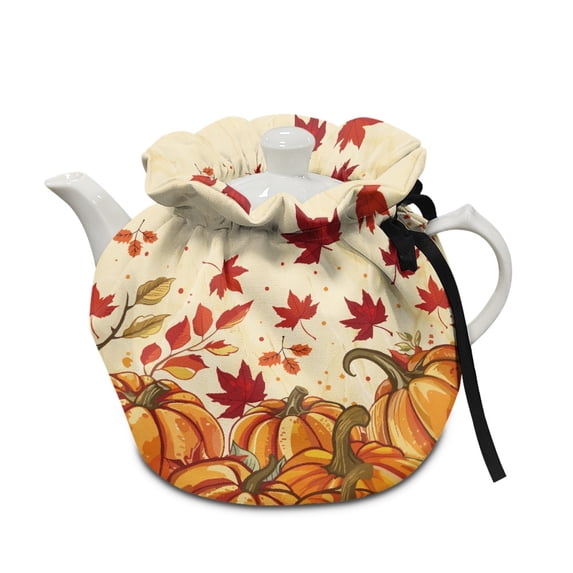 ZUXONGSY Maple Leaf Pumpkin Tea Pot Cozies Double-Sided Teapots Dust Cover with Elastic Band Drawstring Personalized Insulated Kettle Cover Wear-Resistant Thanksgiving Fall Decor