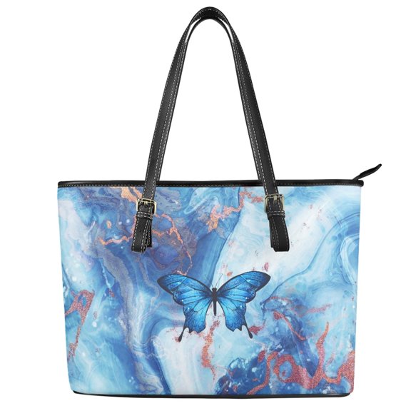 ZUXONGSY Marble Butterfly Print Tote Bag for Women Practicality Laptop Tote Bag Waterproof Travel Purse with Zippered for Shopping Work