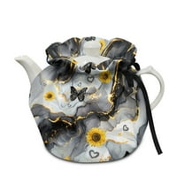 ZUXONGSY Marble Print Butterfly Teapot Cover Tea Pot Cozies Double-Sided with Elastic Band Drawstring Dustproof Soft Breakfast Pot Protector Wear-Resistant for Home Kitchen Table Decor