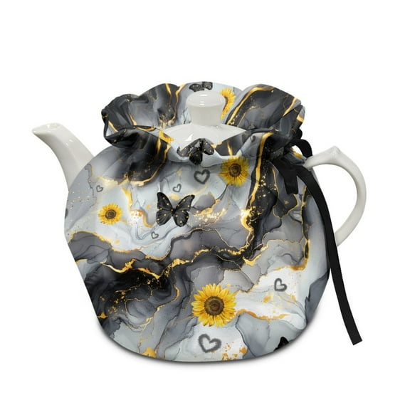 ZUXONGSY Marble Print Butterfly Teapot Cover Tea Pot Cozies Double-Sided with Elastic Band Drawstring Dustproof Soft Breakfast Pot Protector Wear-Resistant for Home Kitchen Table Decor