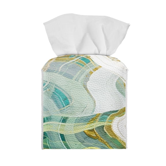 ZUXONGSY Marble Print Square Tissue Box Covers Modern PU Leather Tissue Box Holder Waterproof Tissue Cover Stylish Leather Box for Home Office Decorative Organizer