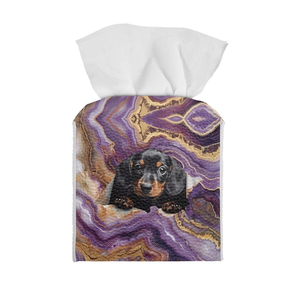 ZUXONGSY Marble Stripes Square Tissue Box Cover Dachshund PU Leather Tissue Box Modern Decorative Tissue Box Organizer Removable Paper Towel Box Cover for Car Home Bathroom