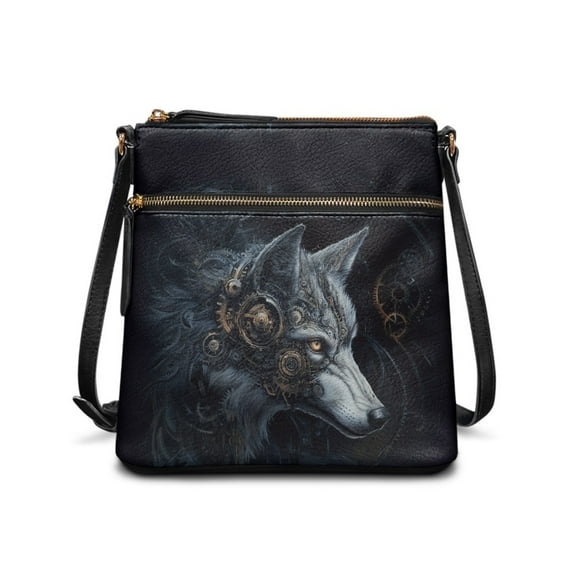 ZUXONGSY Mechanical Wolf Print Leather Shoulder Bag for Women purpose Crossbody Travel Purse Handbags with Zipper Pocket Casual Phone Wallet for Shopping Dating