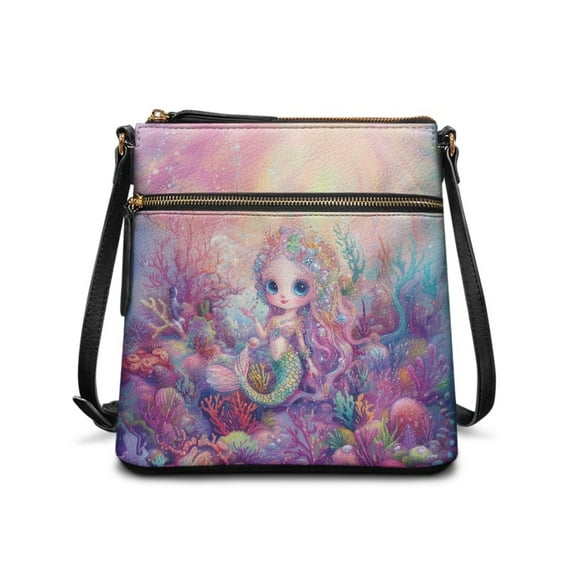 ZUXONGSY Mermaid Coral Seashell Print PU Shoulder Bag Lightweight Crossbody Purse Phone Wallet Large Travel Purse with Zipper Closure Casual Pocketbook for Dating Workout