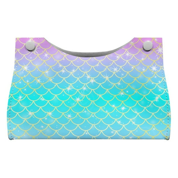 ZUXONGSY Mermaid Scale Tissue Box Covers 2 Pieces Elegant Office Desk Decorations with Buckle Rectangular PU Long Tissue Box Cover Replacement Napkin Tissue Dispenser Attractive Decor